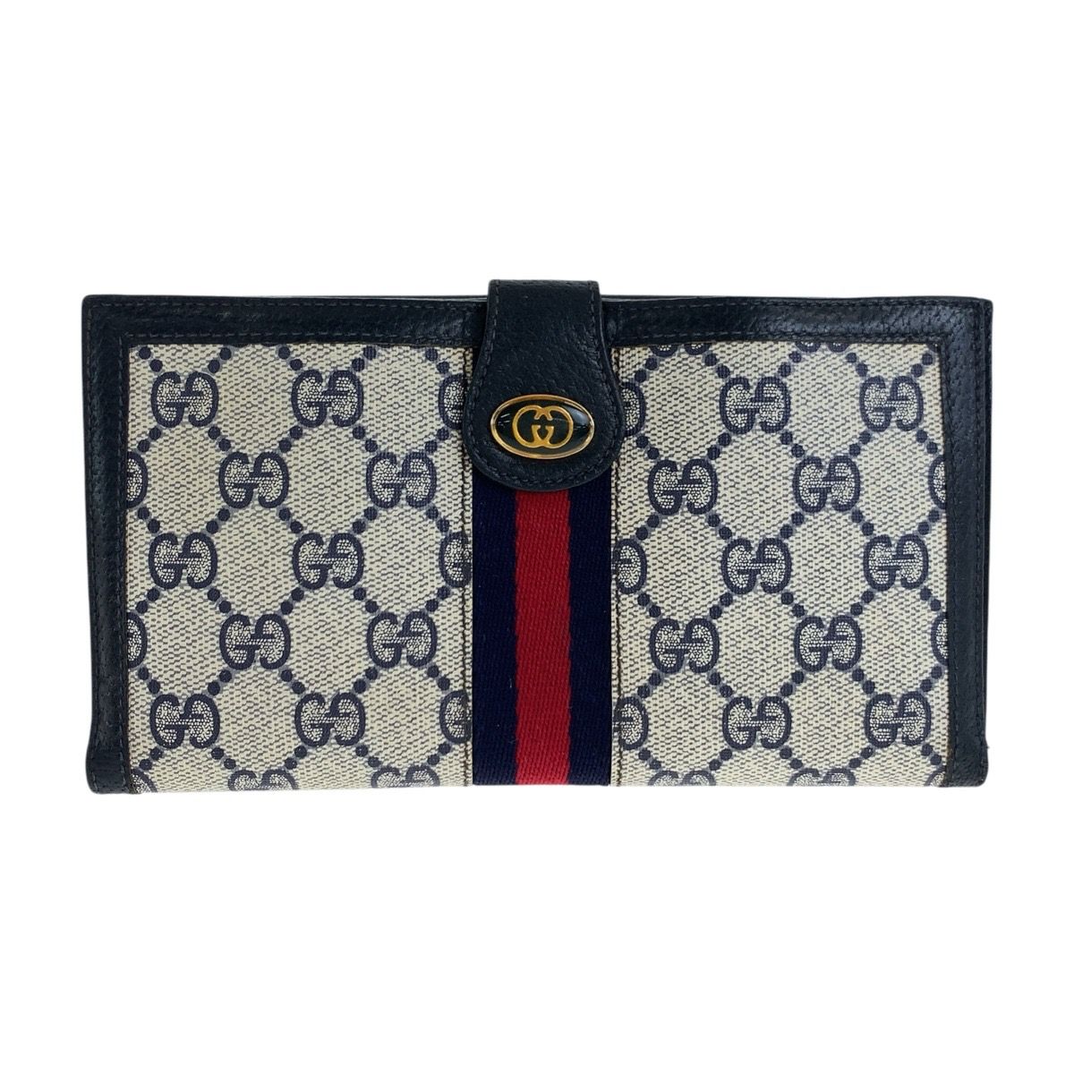 GUCCI グッチ　折りたたみ財布　シェリーライン　ネイビー　レザー　オールド ほぼ未使用 GUCCI オールドグッチ グッチ ヴィンテージ シェリー