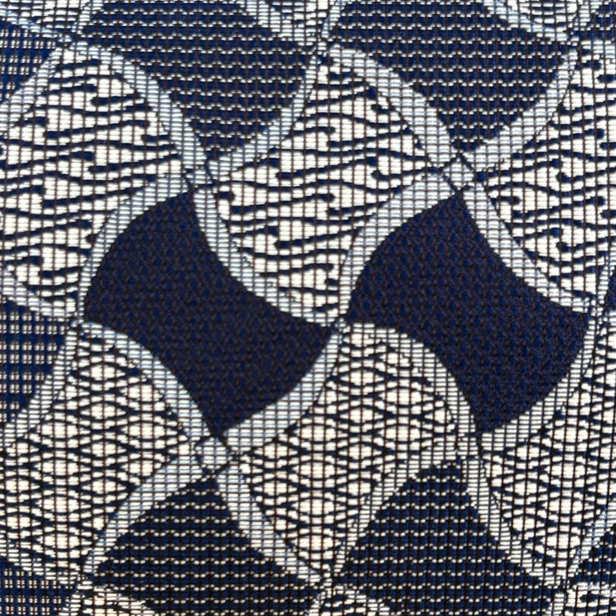 名古屋帯 秀品 八寸名古屋帯 瓦 幾何学模様 紺色 正絹