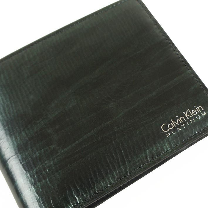 カルバンクラインプラティナム 二つ折り財布 グリーン系 展示品 正規品 箱なし