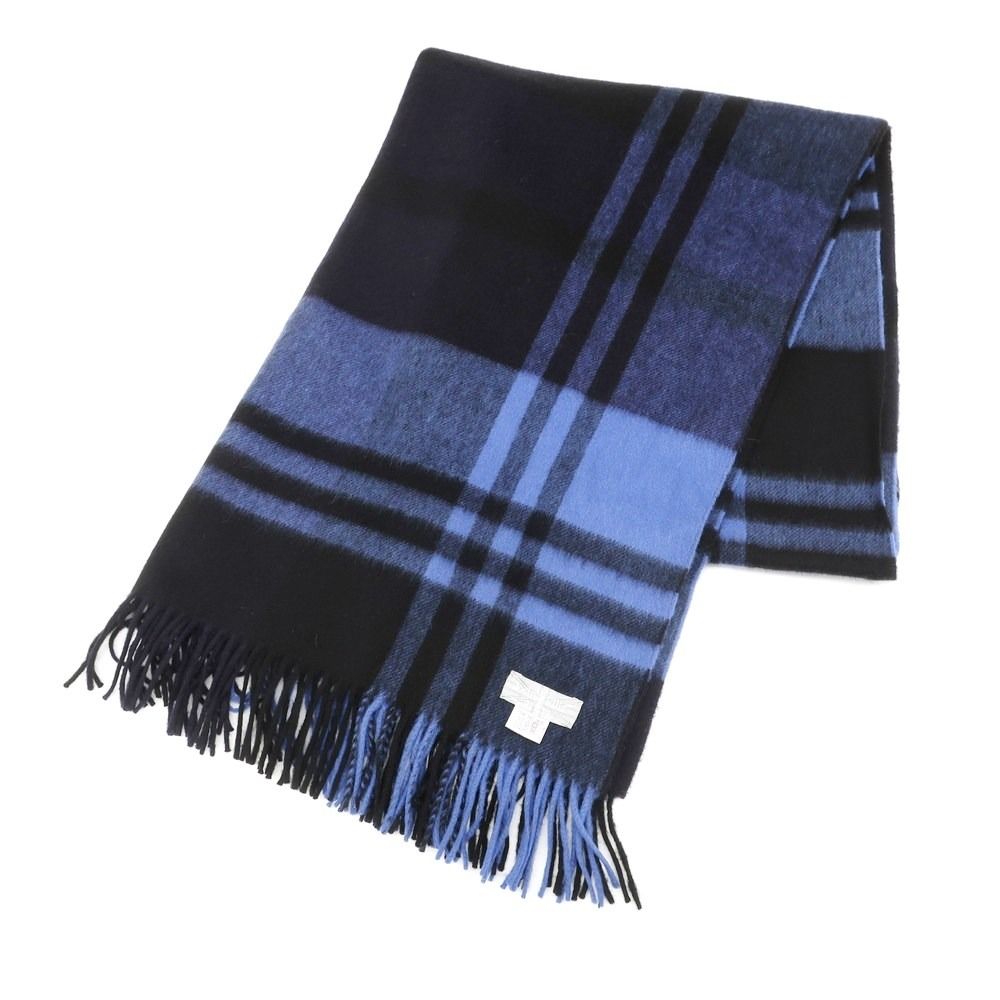 中古】ジョシュアエリス Joshua Ellis カシミヤ チェック 大判マフラー  