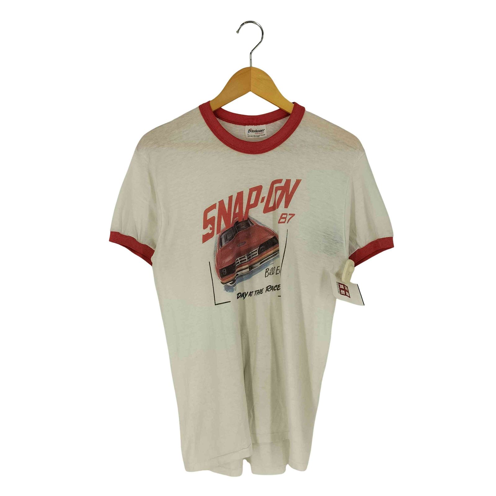 ステッドマン STEDMAN 1987年 USA製 SNAP-ON 車 カープリント リンガーTシャツ メンズ import：L 