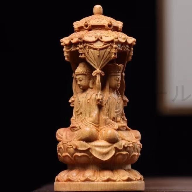 【修縁堂】 仏教美術 精密彫刻 仏像 手彫り 彩繪 地蔵菩薩 娑婆三聖 地蔵王菩薩 地蔵 菩薩 娑婆三聖 ミニ 手のひら 木造 仏像