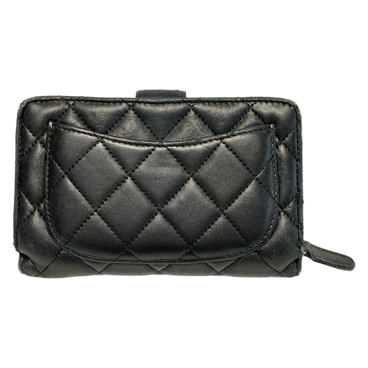 CHANEL(シャネル) 2つ折り財布 マトラッセ 黒 シルバー金具 ラムスキン  