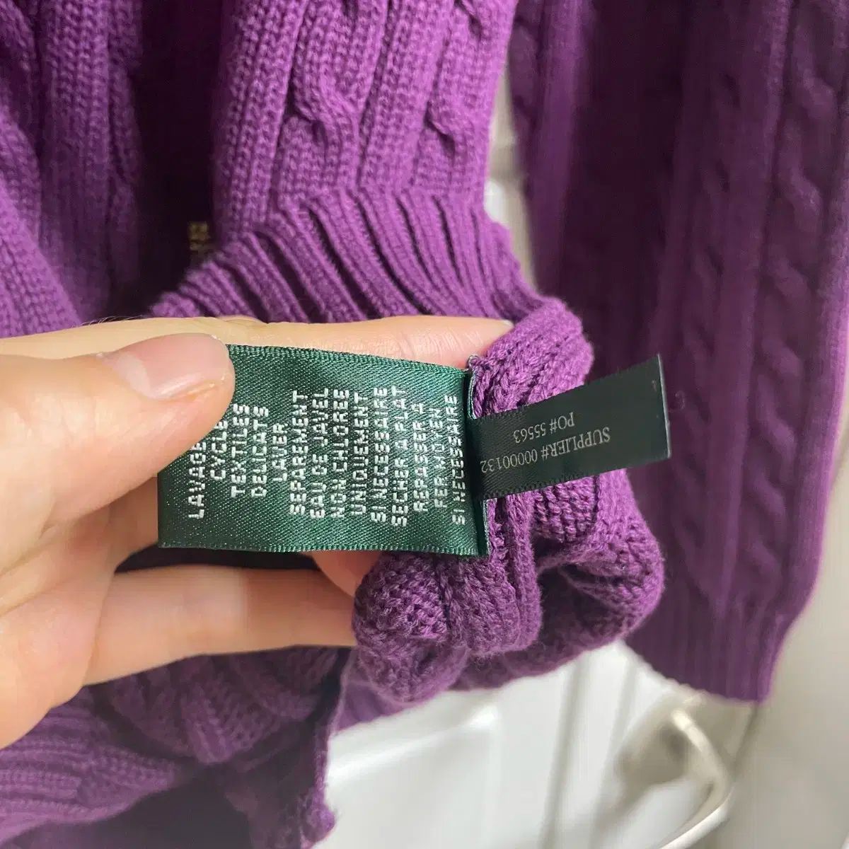  Lauren Ralph ラルフローレン 紫 ケーブル編み ニット ジップアップ 長袖 ニット セーター