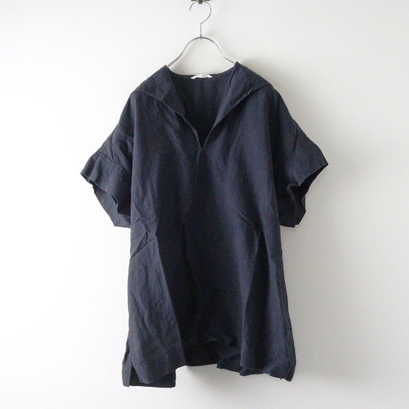トゥジュー TOUJOURS リネンスキッパーブラウス 2｜ブラック プルオーバー シャツ 半袖 チュニック 2400014562262