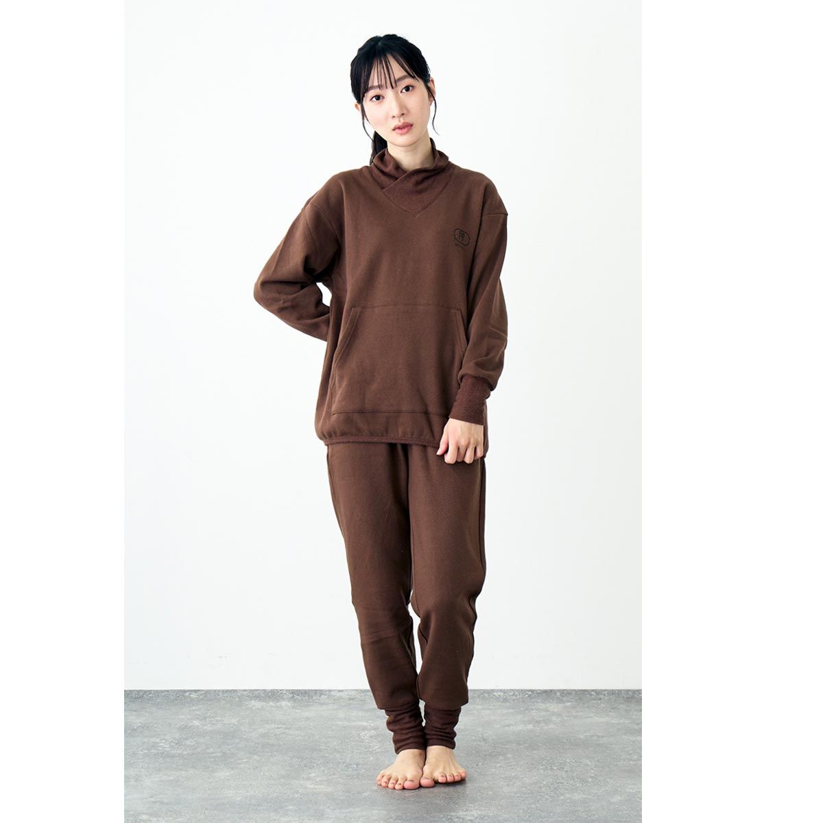 ルームウェア レディース メンズ 部屋着 パジャマ 上下セット RESTELL レステル スウェット 遠赤外線プリント 発熱 裏起毛 暖かい 寝巻き ナイトウェア ユニセックス 男女 秋冬 4-ブラウン