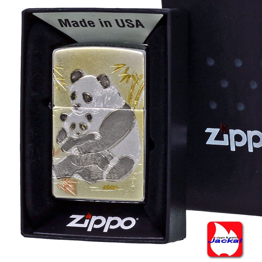 zippo(ジッポーライター)電鋳板 親子パンダ 和柄 オイルライター 熊猫 デンチュウバン おしゃれ かわいい ギフト