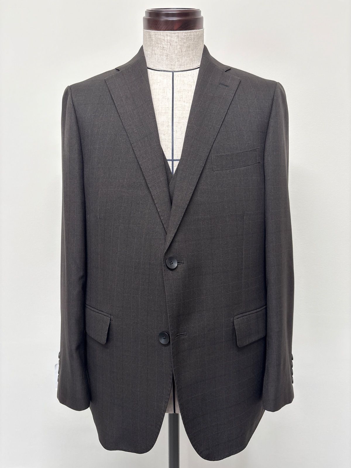 ♥ JHON PEARSE イージーケア ソフトタッチ ウォッシャブル ブラウンチェック 3ピーススーツ サイズAB6