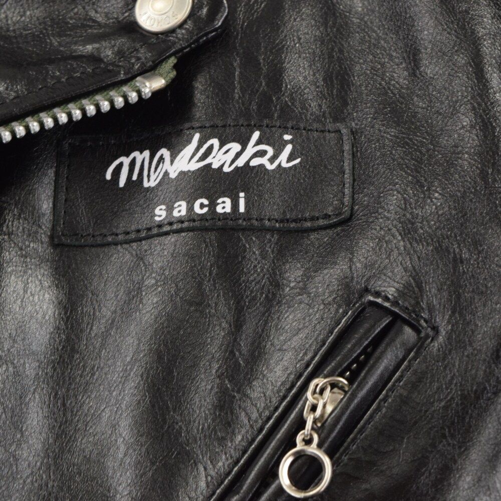 Sacai (サカイ) 22AW×MADSAKI×Schott Leather Blouson 22-02878M マサキ ショットコラボ  バックプリント ダブルレザーライダースジャケット ブラック