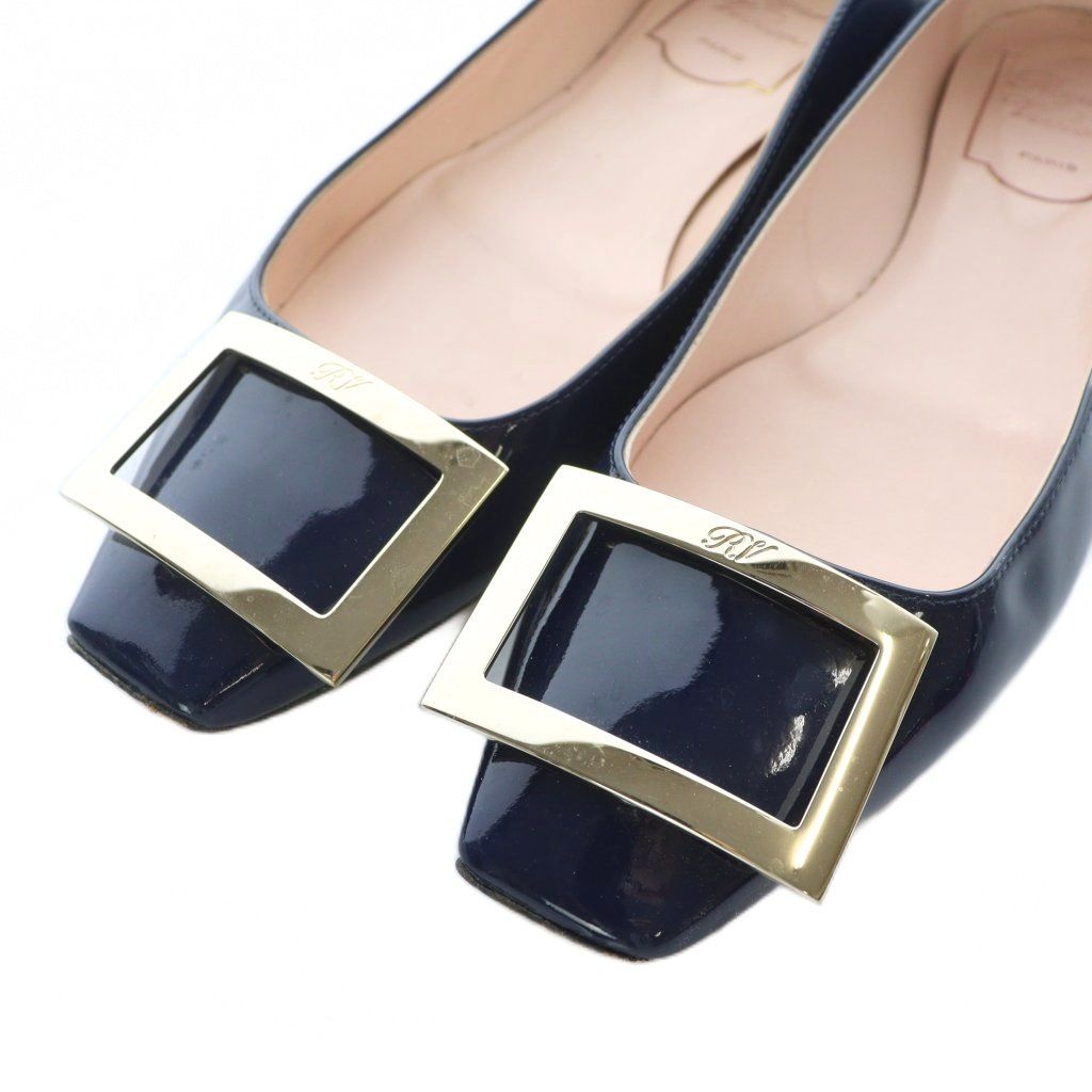 ロジェヴィヴィエ ROGER VIVIER トランペット パテントレザー バレエシューズ パンプス フラットヒール スクエアトゥ エナメル 36 23cm ネイビー RVW40415280D1PU800 |RI OS KIN-KAAI_COM