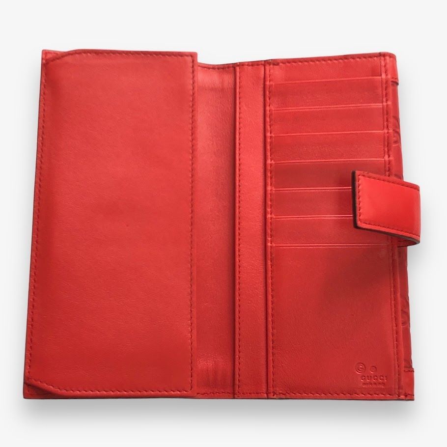 美品 GUCCI グッチ 231839 シマライン 長財布 レザー レッド 【鑑定