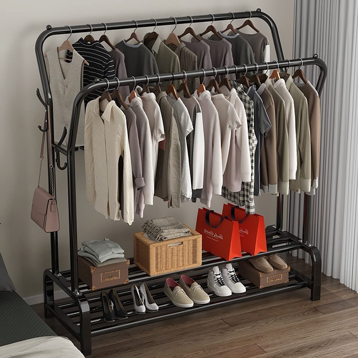 迅速発送】ハンガーラック パイプハンガーラック 洋服ラック 2段