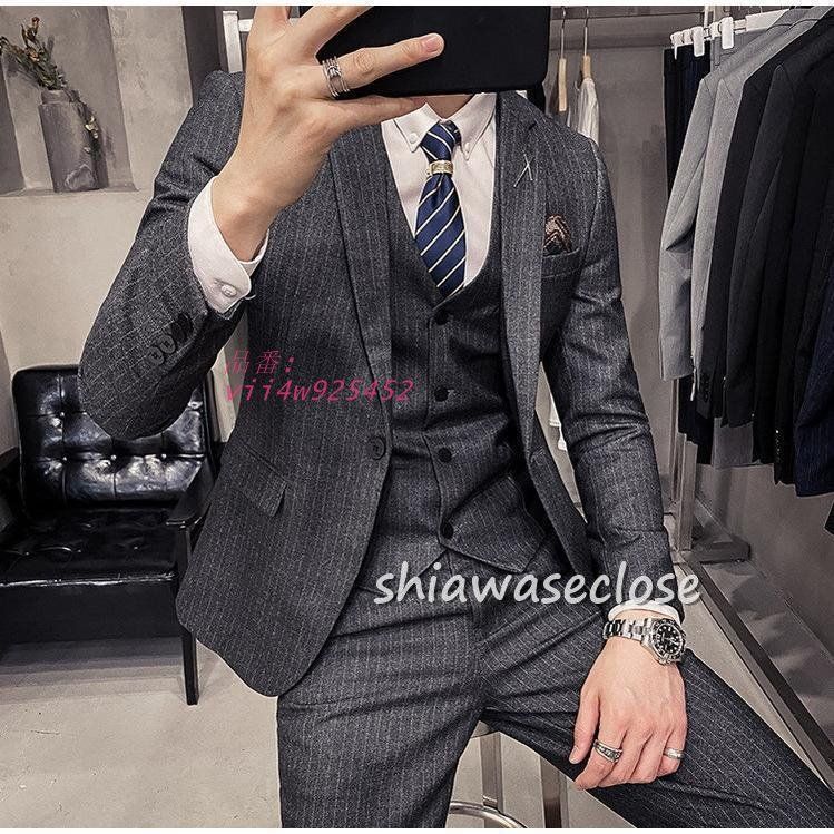 スーツメズおしゃれビジネススーツストライプカジュアルスーツ3ピーススーツフォーマルスーツスーツセットアップ洗える細身紳士服通勤結婚式