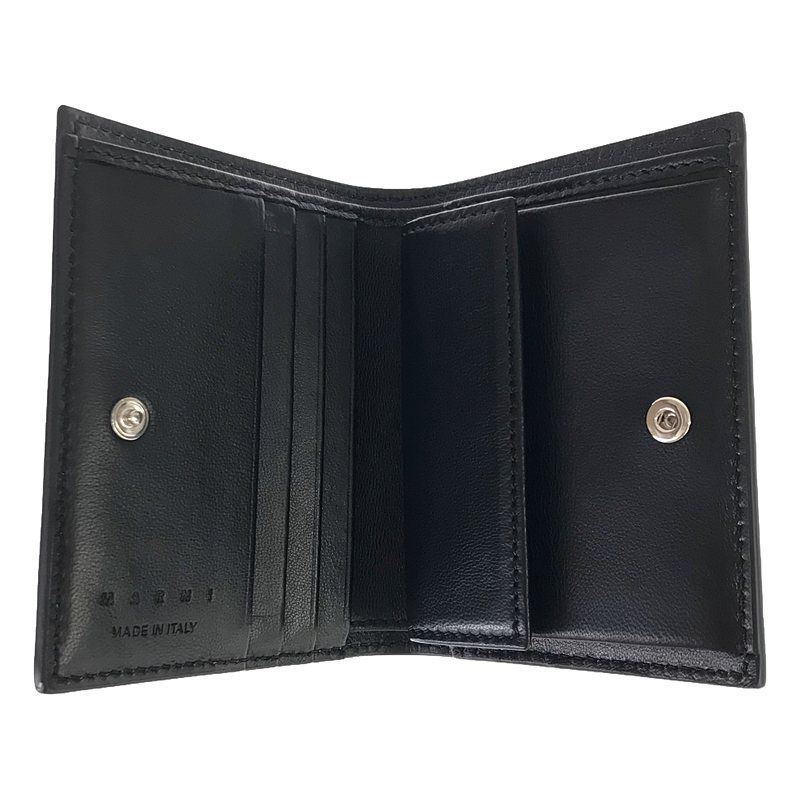 【美品】  MARNI / マルニ | 2024AW | BIFOLD WALLET PFMI / レザー ステッチワーク ロゴ コンパクト ウォレット 財布 /  ユニセックス | UNI | black | メンズ 美品】 MARNI / マルニ | 2024AW | BIFOLD WALLET PFMI / レザー