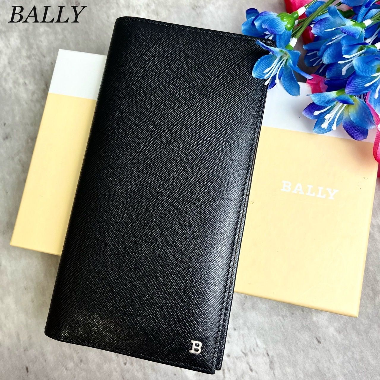 ✨美品✨BALLY バリー 2つ折り財布 Bロゴ 金具 ブラック レザー 財布
