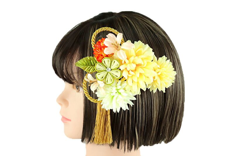 髪飾り 成人式 振袖 和装 4点セット 紫 白 黒 緑 ゴールド