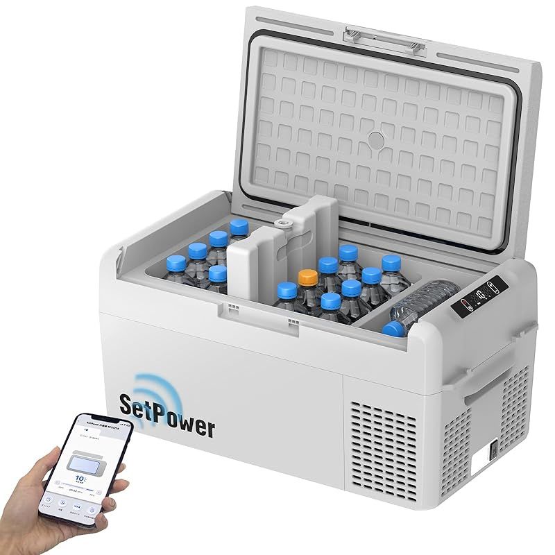 Setpower ポータブル冷蔵庫 小型 20L 停電時50時間持続保冷 車載冷蔵庫 28W省エネ 15mins 急速冷凍 -20℃～20℃車載家庭両用 携帯冷凍庫 アプリ遠隔操作 35db低騒音 45°耐震設計 車中泊|キャンプ|旅行|釣り 1