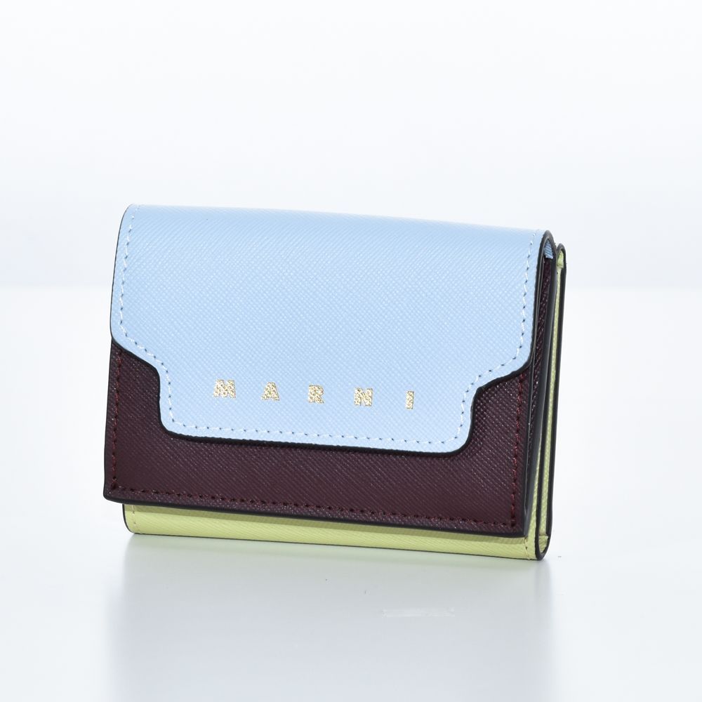 マルニ 財布 レディース ブルー ブラウン グリーン サフィアーノレザー製三つ折りウォレット 2025-2026AW MARNI PFMO0125U1 LV520