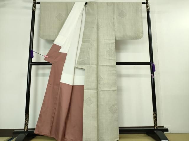 平和屋本店●極上　本場結城紬　重要無形文化財　奥順謹製　80亀甲　飛び亀甲柄　菱文　亜麻色地　証紙付き　逸品　DZAA6242kh5 平和屋本店□極上 本場結城紬 重要無形文化財 奥順謹製 80亀甲 飛び