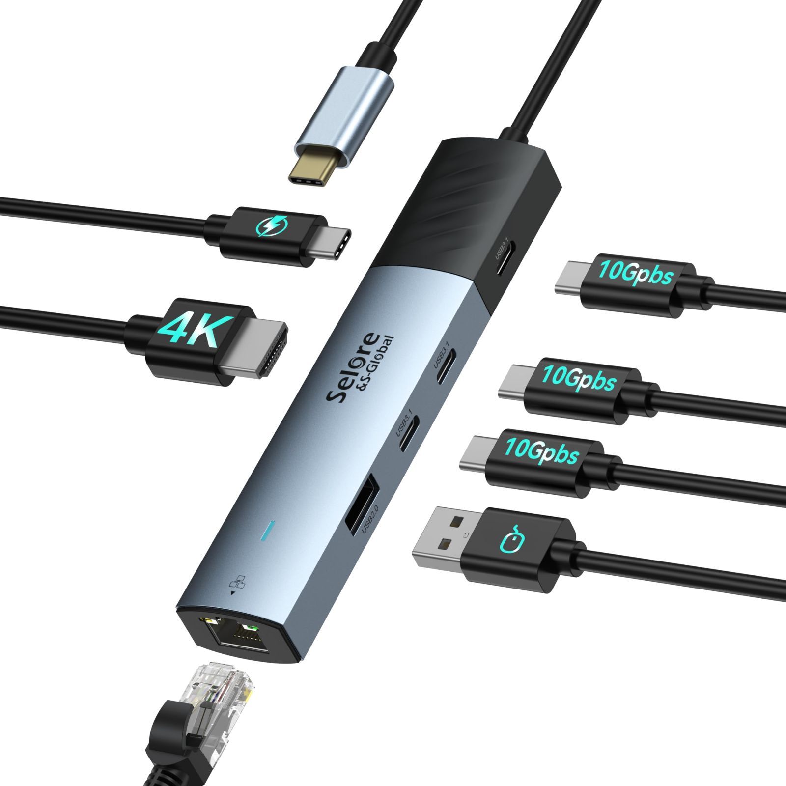 7 in 1 ハブ ドッキングステーション【USB C 10Gbps超高速転送】 4K C HDMI映像出力 USB C USB 3.1*3 100W快速充電 1000Mbpsインサーネット接続 USB2.0 ハブ MacBook Pro/Air iPad P