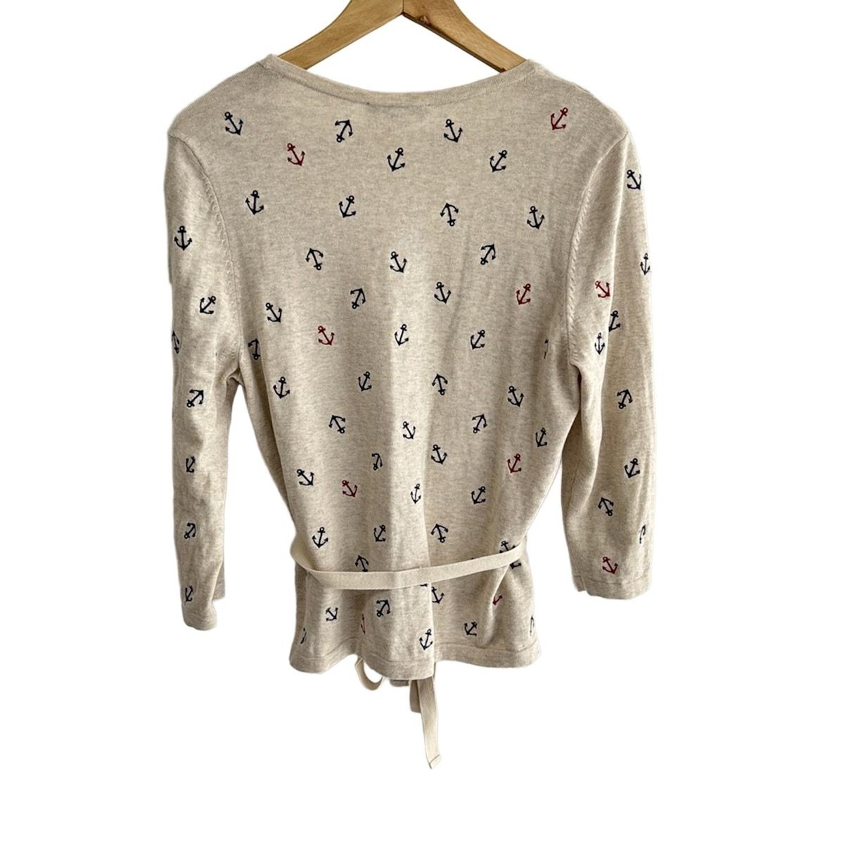 LAURAASHLEY ローラアシュレイ カーディガン サイズL レディース - ライトブラウン×ネイビー×レッド 長袖