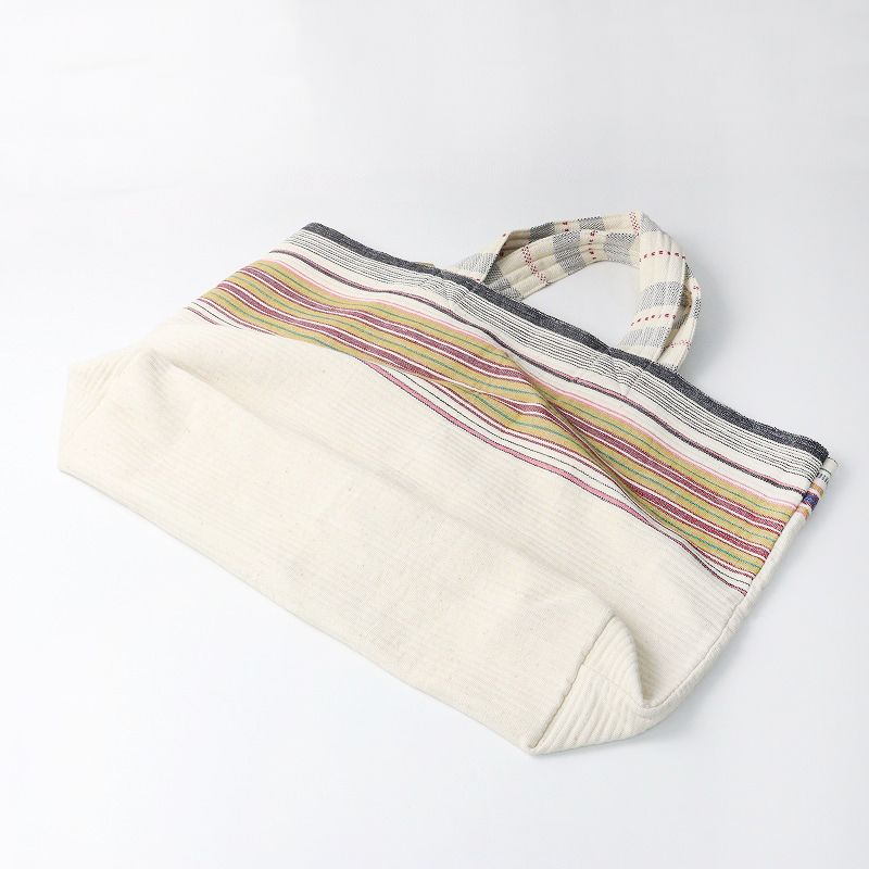 極美品 インジリ INJIRI コットンマルチボーダートートバッグ/オフ  