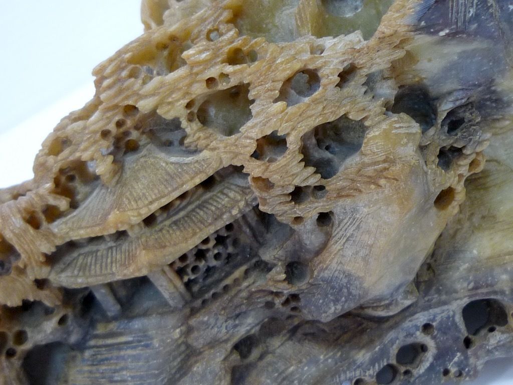 良】 中国古玩 緑石・寿山石楼閣山水彫古印 4点◇ 東洋彫刻