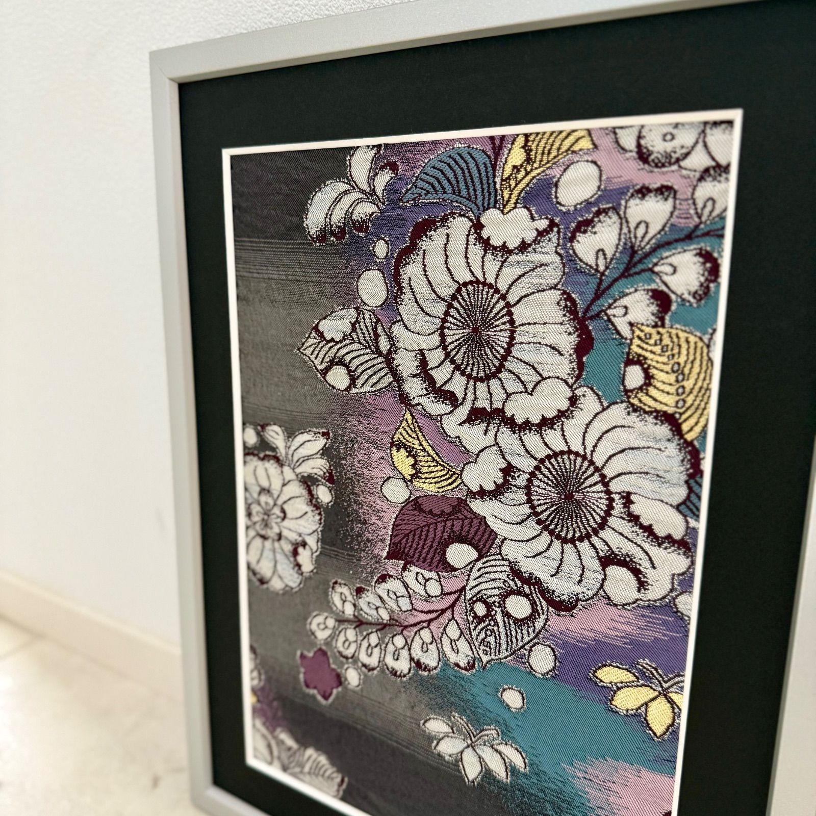 京都帯屋さん フレーム入りシルク織物アート ふくれ辻が花