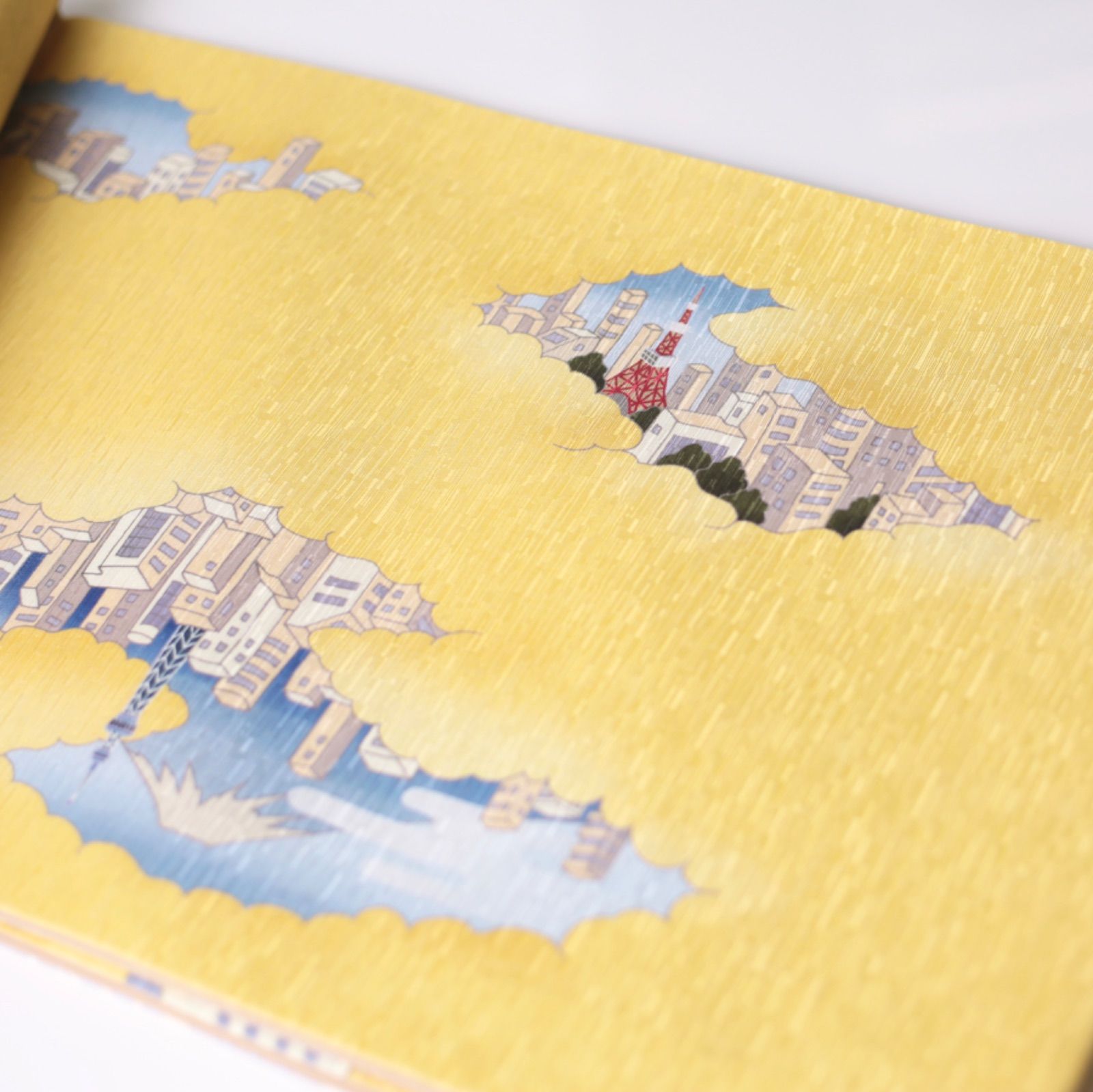 *. 再入荷 .* 新品・未使用 WAKKA 正絹 京袋帯【東京ドローン/金雲】お仕立て上がり 着物 帯 カジュアル 一重太鼓 OB-48 再入荷 .* 新品・未使用 WAKKA 正絹 京袋帯【東京ドローン/金雲】お