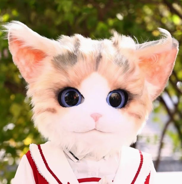 着ぐるみヘッド 猫全頭　ケモノ マスク コスプレ コスチューム kigurumi 着ぐるみヘッド 猫 垂れ耳 真っ白 全頭ヘッド ケモノ マスク
