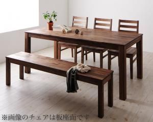 ダイニングセット テーブル-ベンチ チェア 総無垢材ワイドダイニング 5人 5点セット テーブル チェア3脚 ベンチ1脚 ウォールナット PVC座 W180