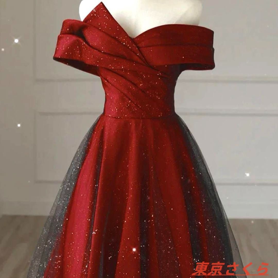 ラメが煌びやかなオフショルバイカラーチュールドレス♩.•