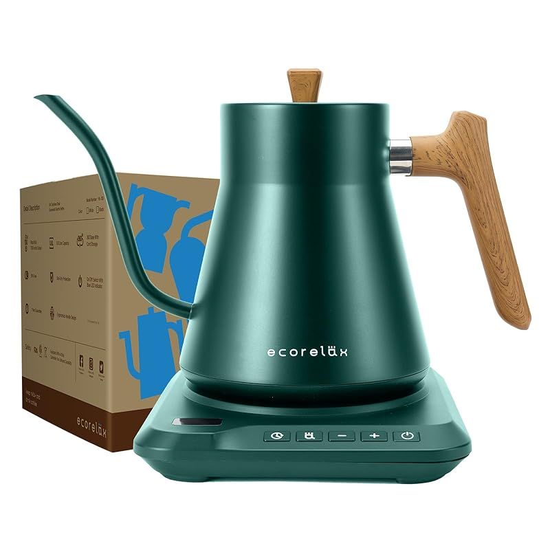 ECORELAX 電気ケトル 温度調節 1L コーヒーケトル 電気ポット 保温付き 保温120分 ケトル おしゃれ 温度設定 40°C?99°C設定 1℃単位 1200W 急速沸騰 コーヒーケトル 細口 ステンレス 電気ポット 湯沸かしポット 正確で美しい 0