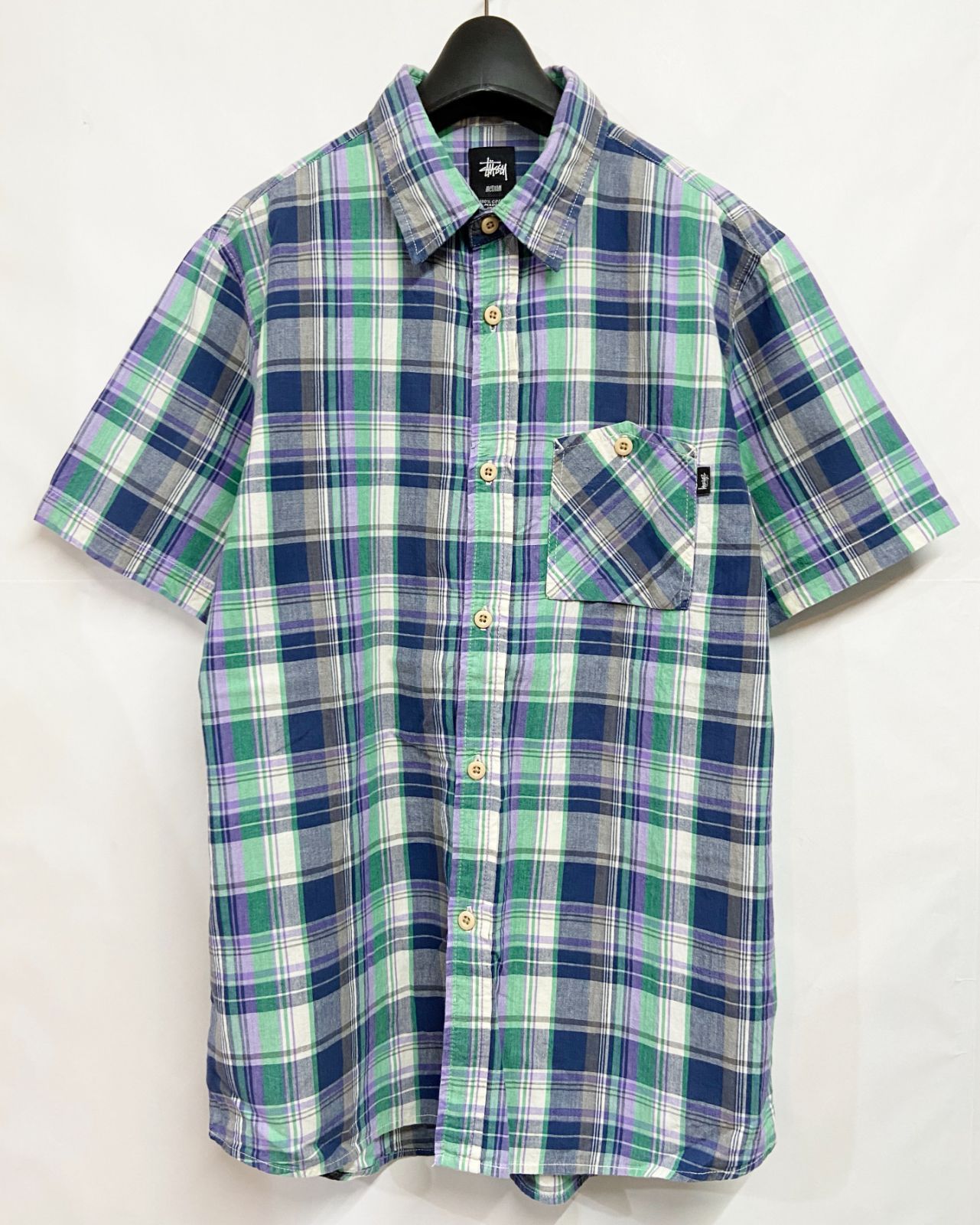 90s-00s OLD Stussy プルオーバー半袖シャツ チェック 00s オールド Stussy ステューシー チェック柄 半袖シャツ