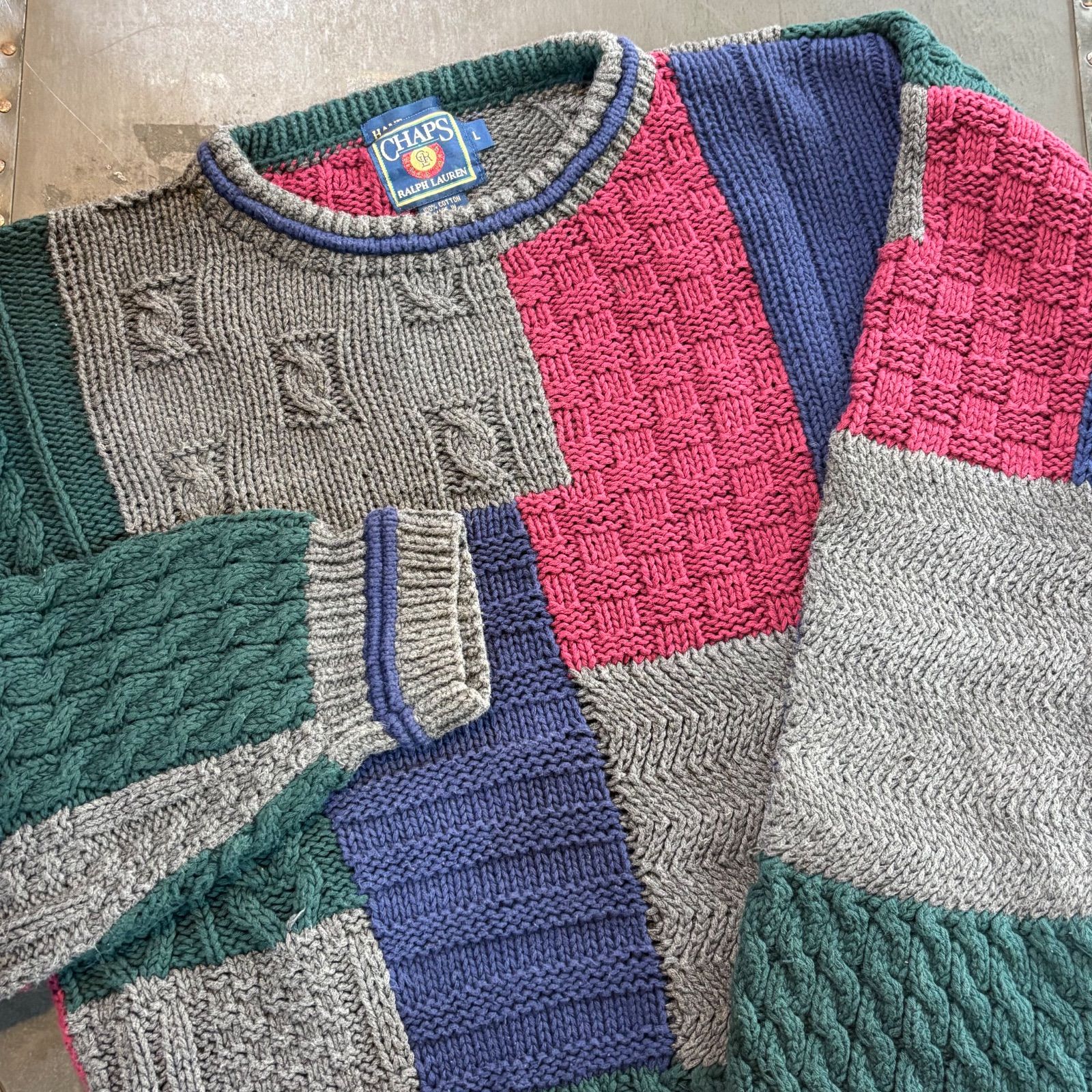 80〜90s CHAPS RALPH LAUREN クレイジーパターン コットンニットセーター