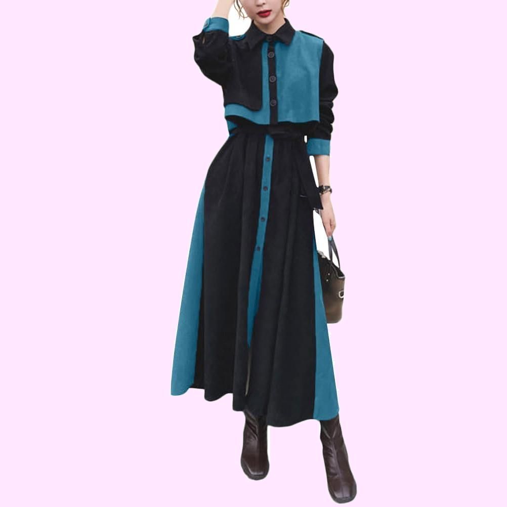 I133 美品 M 38 モラビトプルミエ ロング丈 シャツワンピ レディース Size:M_Color:ブラック/ブルー [Minesam] ロング