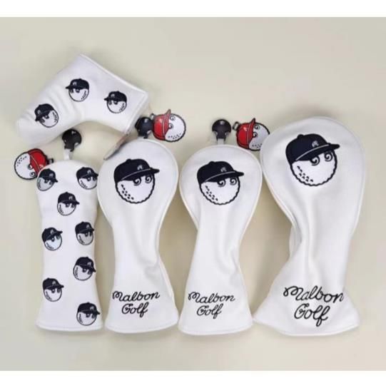 Malbon Golf5点セット マルボン ゴルフクラブカバー ホワイト マルボンゴルフ クラブカバー 5点セットMalbon Golf ホワイト マルボン