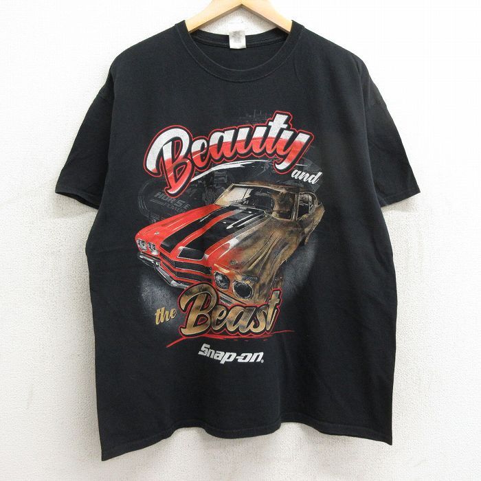 XL/古着 半袖 Tシャツ メンズ 車 クラシックカー スナップオン 大きいサイズ コットン クルーネック 黒 ブラック 24apr04 中古