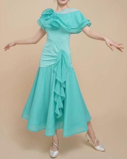 新作 社交ダンスドレス 半袖 モダンダンス フリル オーダーメイド