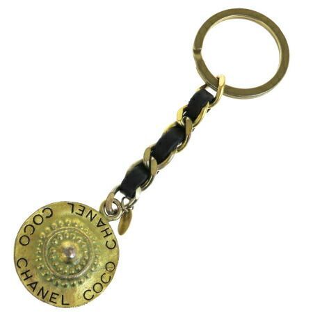 【中古】 シャネル CHANEL バッグチャーム キーホルダー ゴールド ブラック メタル レザー 94P 02ER097