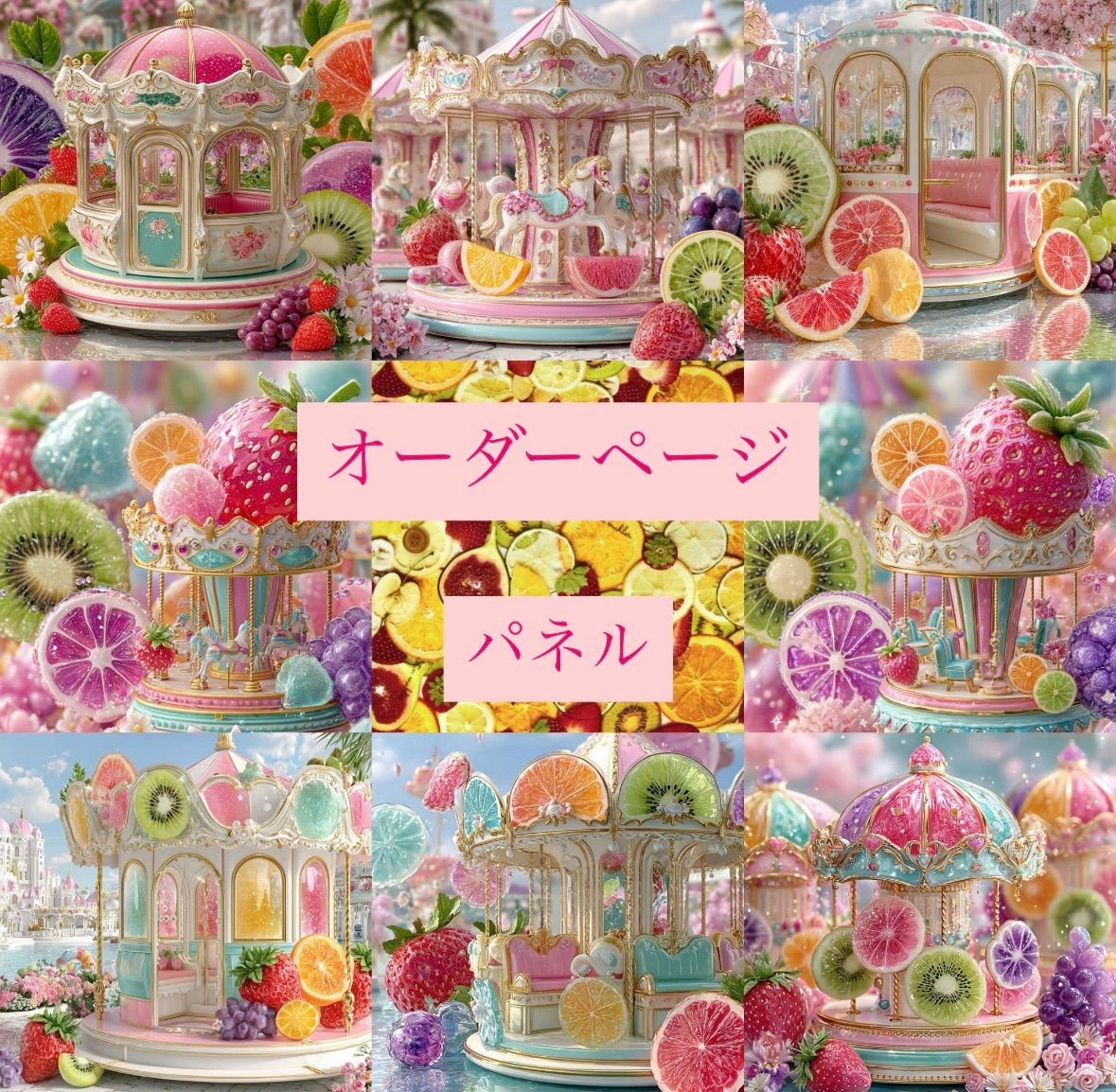 ハンドメイド パネル トートバッグ ポーチ フルーツ