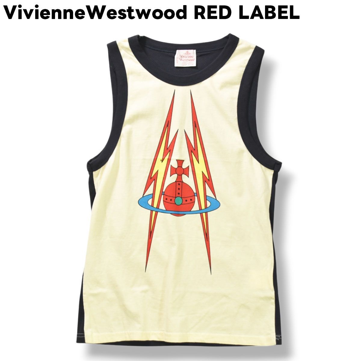 イタリア製 ヴィヴィアンウエストウッド レッドレーベル VivienneWestwood RED LABEL オーブロゴ プリント タンクトップ ノースリーブ カットソー ベージュ レディース♪