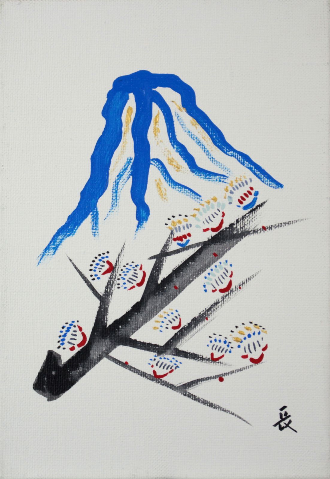 作家不明『梅と山』アクリル画 絵画 【公式通販】