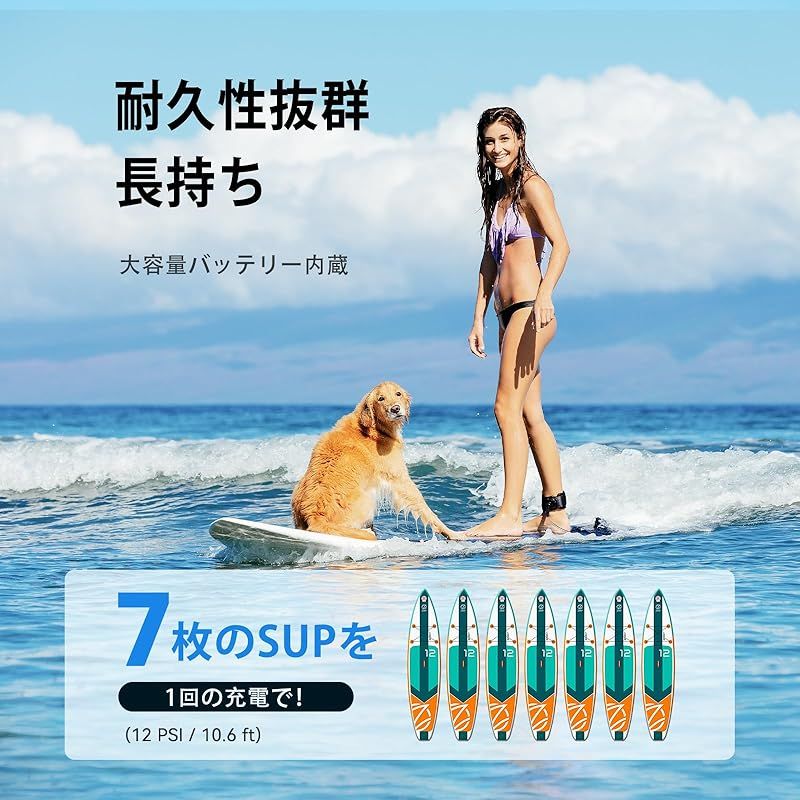 TOPUMP 充電式SUPエアポンプTPS300 20 PSI オートオフ機能付き電動パドルボードポンプ デュアルステージインフレーション＆デフレーション 96.2 Wh Type-C急速充電 対応機種 インフレータブルSUP ボート カヤック OLIVEOS_COM_TR