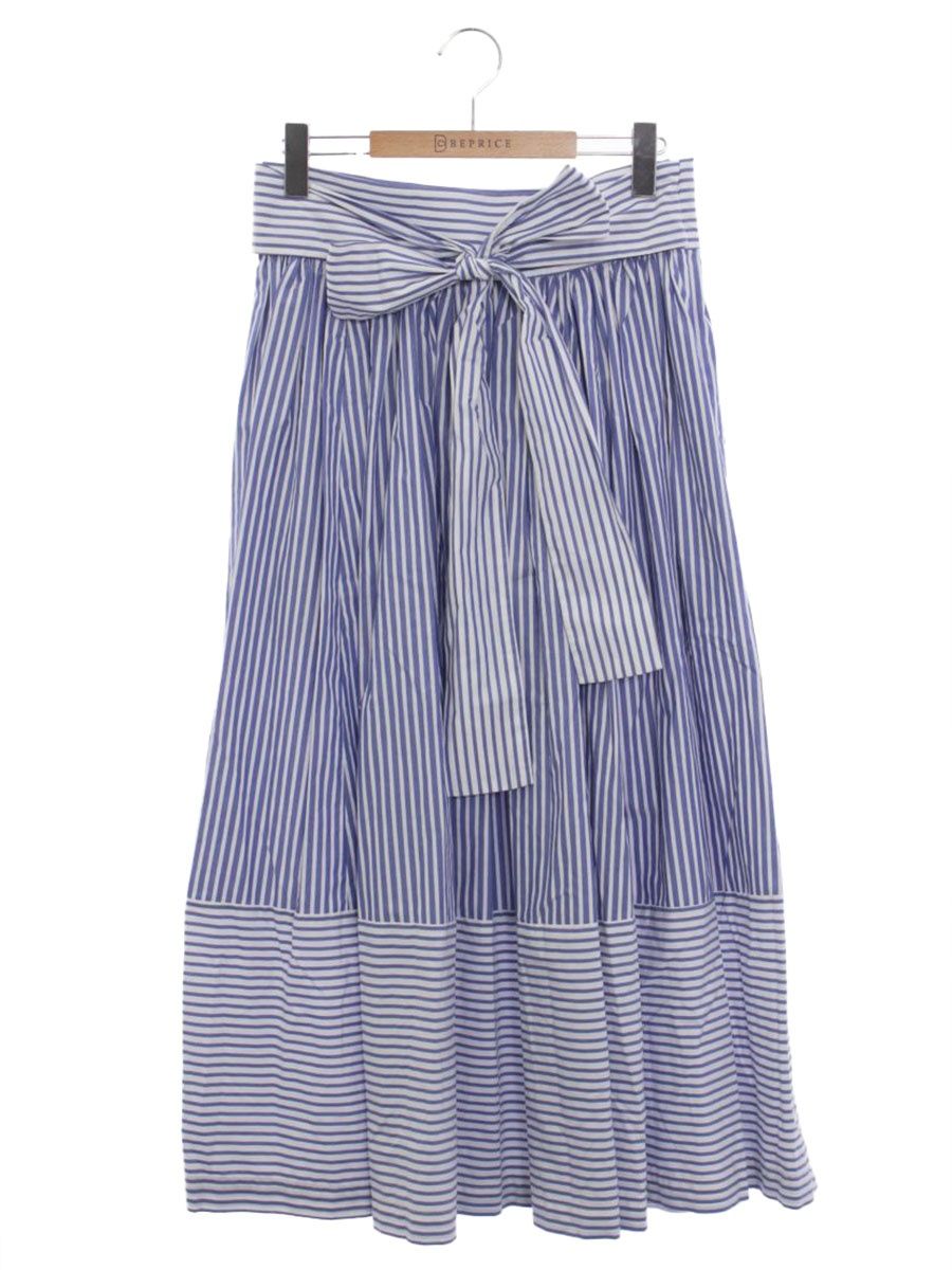ブルックスブラザーズ コットン ストライプ ボウウエストベルト 100219438 マキシスカート 2 ブルー ホワイト ITQXLEJY18ZG