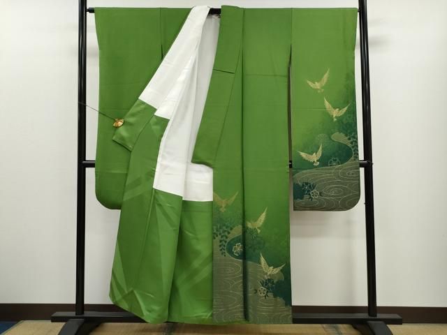 平和屋着物●染色作家　斉藤三才　振袖　寿光織　三歳鳥　暈し染め　金銀糸　正絹　逸品　CAAT9298dy 平和屋着物○染色作家 斉藤三才 振袖 寿光織 三歳鳥 暈し染め 金銀糸