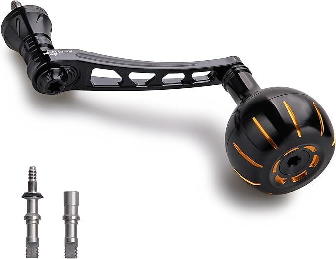 低価，本物保証 HEIGHTEN 65-70mm可変 リール ハンドル 35/38mm ノブ搭載 シマノ ダイワ 通用 スピニングリール 用 Chrysant Series (38mmノブ搭載 - ゴールド＆ブラック) (899) 応募券