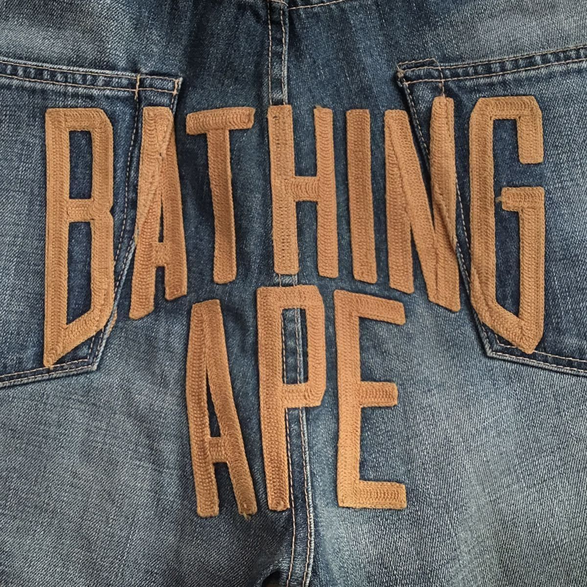 BAPE NYC LOGO 刺繍 デニム パンツ Lサイズ a bathing ape Denim pants