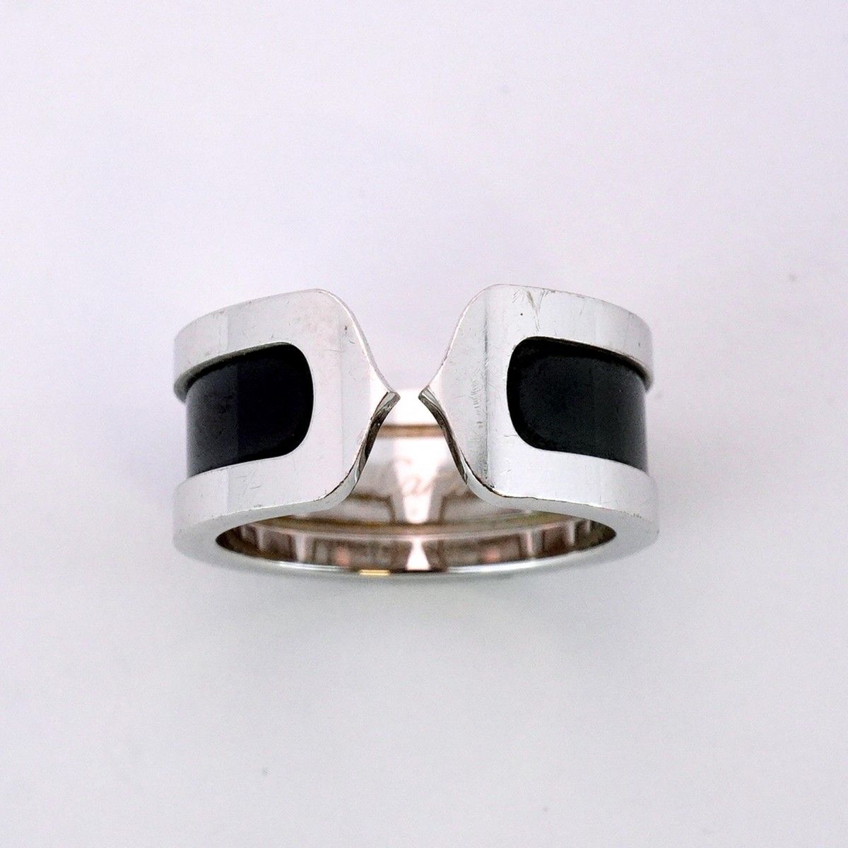 5jmb0163 カルティエ リング 2C K18WG ホワイトゴールド ブラックラッカー ＃50 メンズ