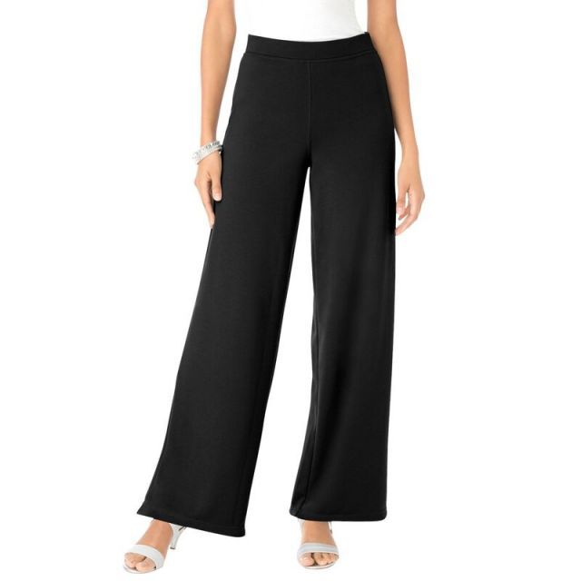【送料無料】 ロアマンズ レディース カジュアルパンツ ボトムス Roaman's Women's Plus Size Wide-Leg Ultimate Ponte Pant Black